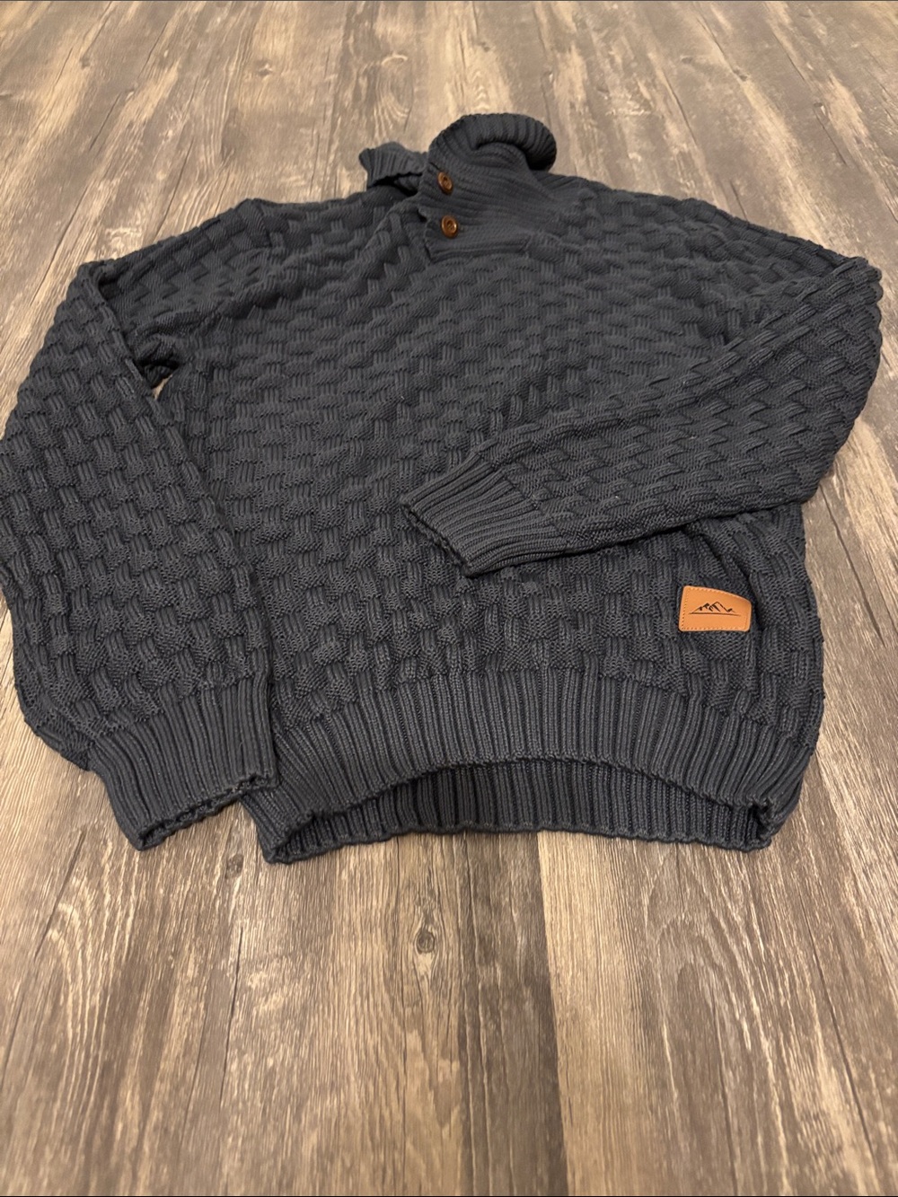 Men's Navy Basketweave Button-Neck Sweater